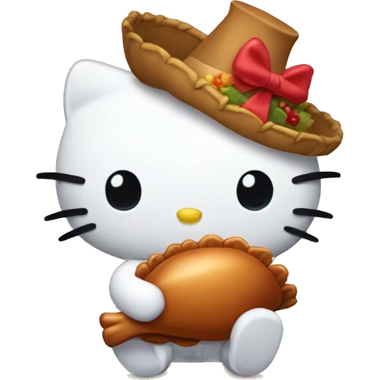 Hello kitty with a thanksgiving turkey emoji