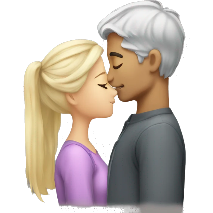 Blonde girl and grey hair boy kissing  emoji
