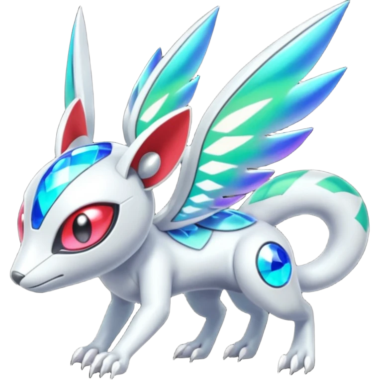 Shiny Colorful Futuristic Cyber-Vernid-Trico-Meloetta-Latias-Koraidon-Peppercat-Protogen-Pokémon-Digimon-Fakémon-fusion-hybrid-creature emoji