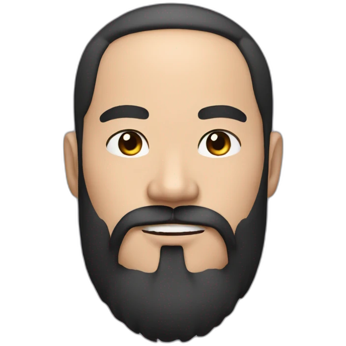 Chinese man with thick beard and short black wavy hair with thick eyebrows emoji