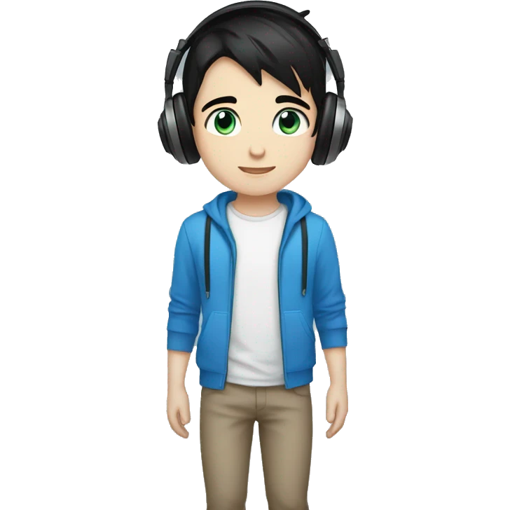 black hair blue eyes and headphones boy emoji