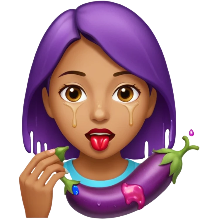 Women with dripping saliva from her mouth while eating eggplant emoji