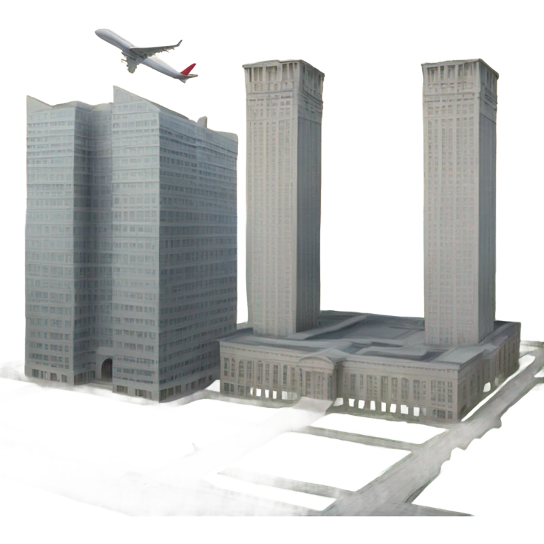 Two Large building towers with an airplane into  emoji