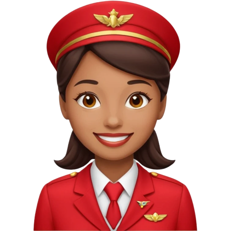 flight attendant in a red uniform, friendly expression emoji