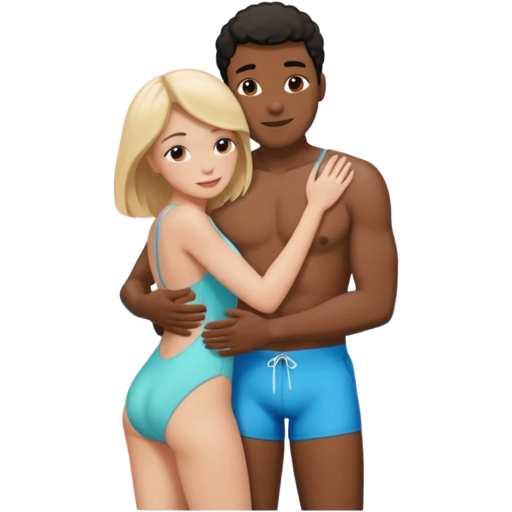 black Man and white woman hug love on beach emoji
