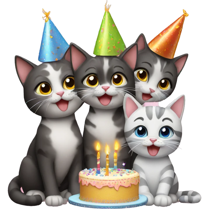 four cats celebrating birthdays emoji
