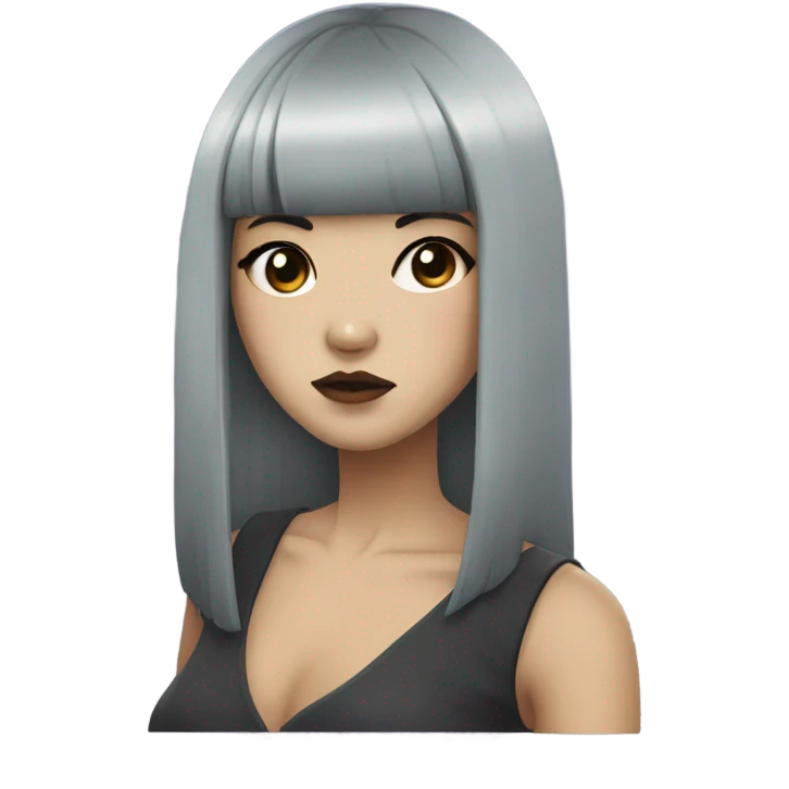 Zombie Asian girl black hair hime cut bangs  emoji