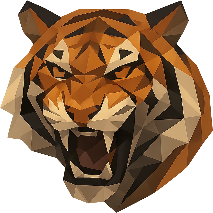 low-poly polygonal style angry tiger emoji