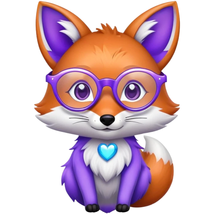 A whimsical fox with sparkling purple-blue fur, a glowing tail, a silver star on its forehead, and round glasses, with heart-shaped eyes, looking in love. 🦊😍 emoji