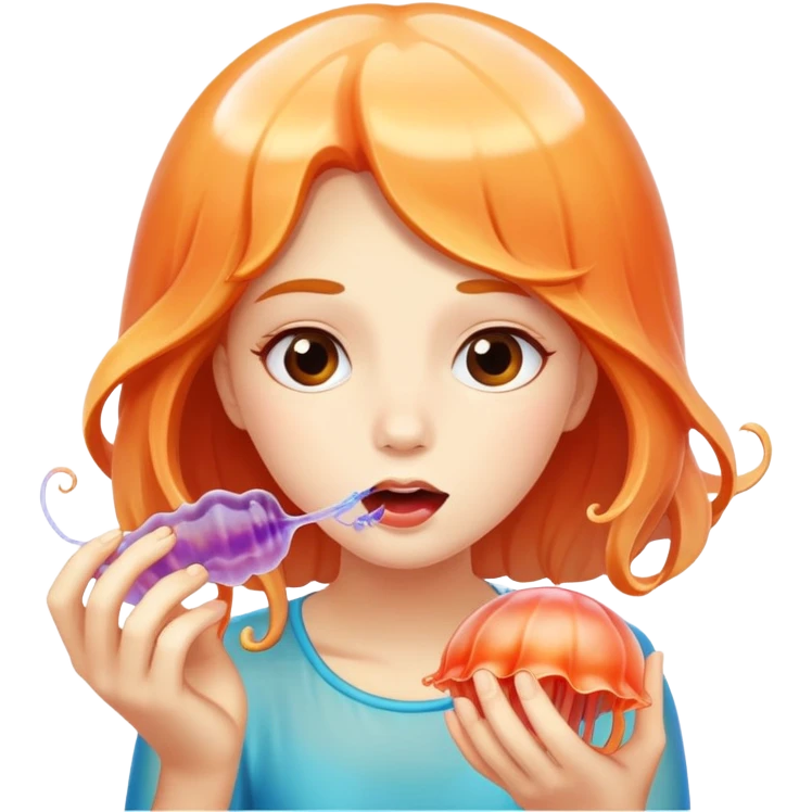 Jellyfish being eaten by a girl emoji