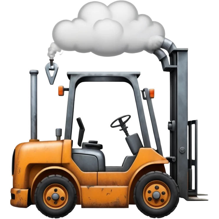 ugly, broken forklift with clouds of smoke around emoji