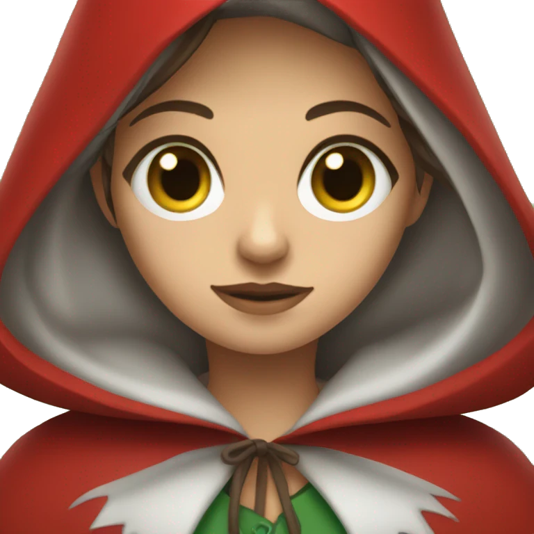 Red riding hood, brown hair, very green eyes emoji