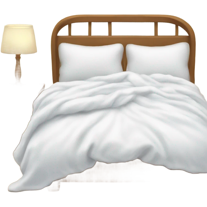 cozy bed with white fluffy blankets  emoji