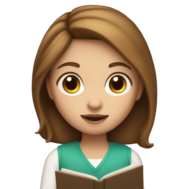 Memoji girl with brown hair holding book emoji