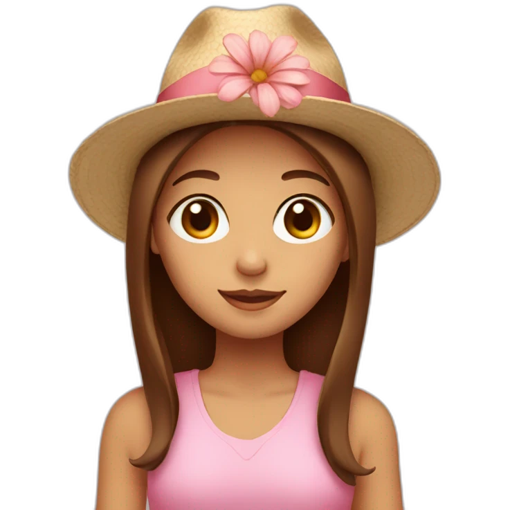 Girl with brown straight hair wearing a hat and a flower in her hand emoji