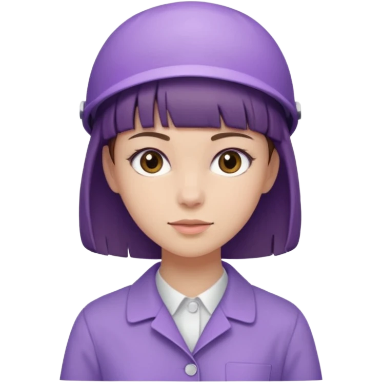 A young female slim nurse with short Brown hair with fringe over her forehead, wearing larvendar purple working cloth, without hat emoji