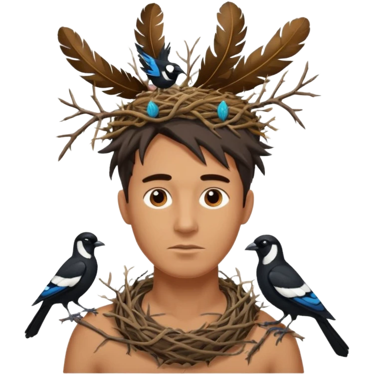 A man who has a magpie birds nest on top of his head for hair emoji