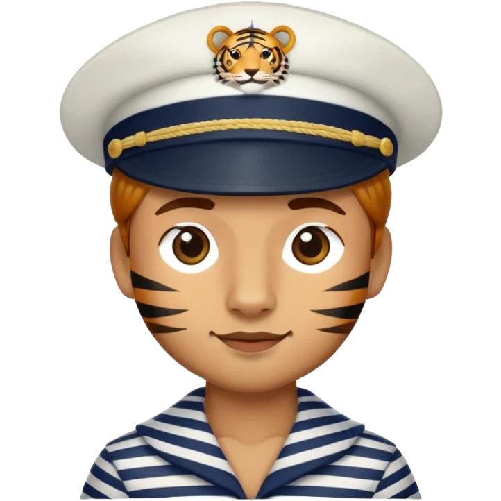 Tiger sailor with navy hat and striped shirt emoji