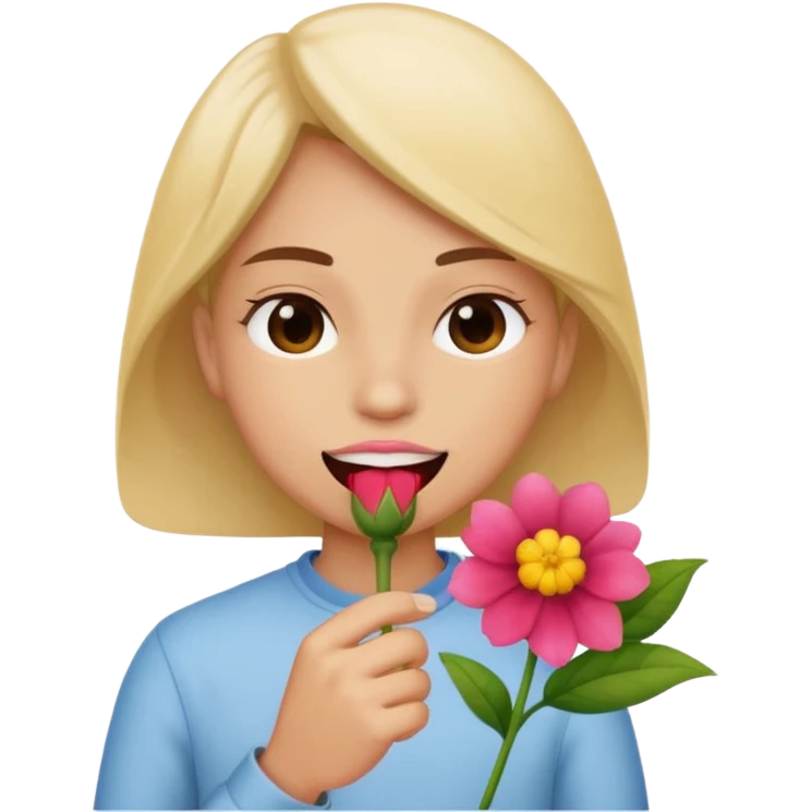 Mordiéndose el labio con una flor emoji