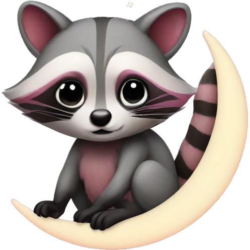 Pink raccoon in moon emoji