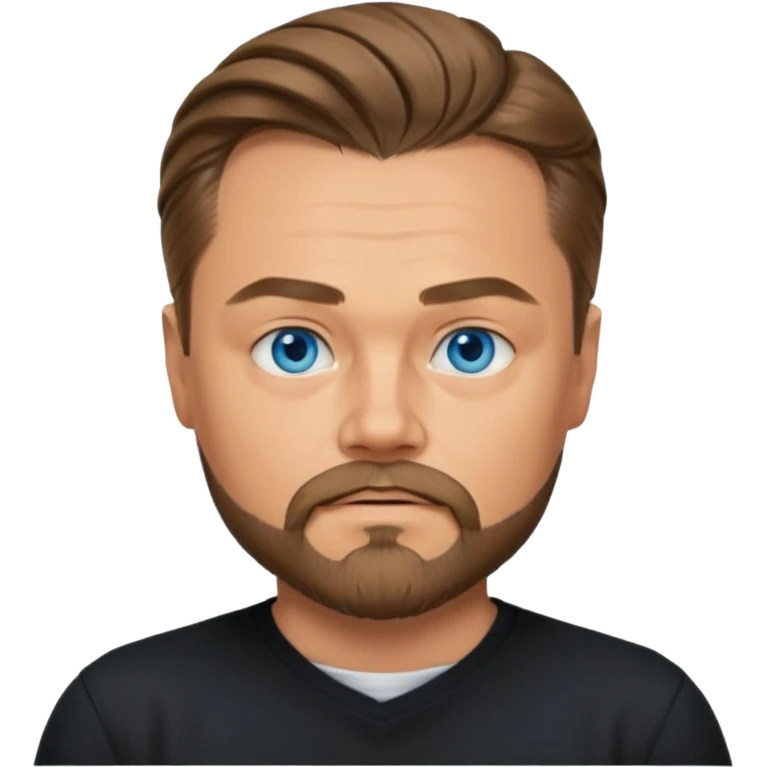 a good looking like leonardo di caprio blue eyes, beard, mustache, a black shirt, green not blue eyes, hair tied to the back emoji