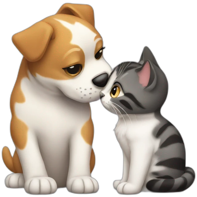 a dog kissing a cat emoji
