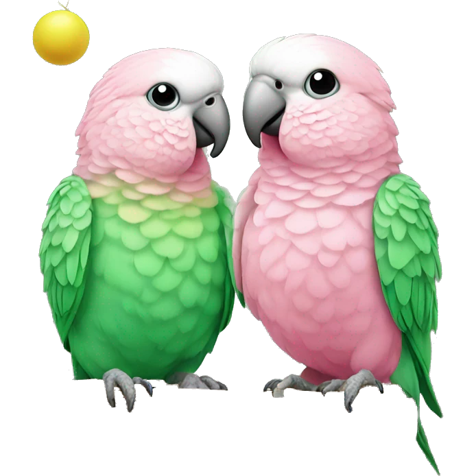 2 Pink parakeets with green wicker ball emoji