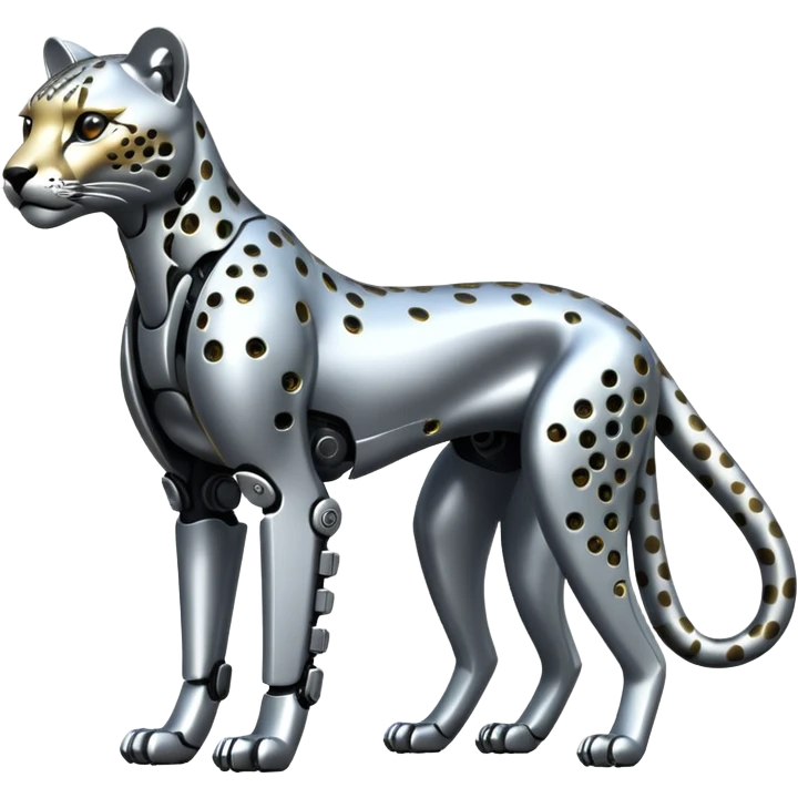 Shiny silvery metallic alloy advanced futuristic Cyberpunkcl cheetah (full body) emoji