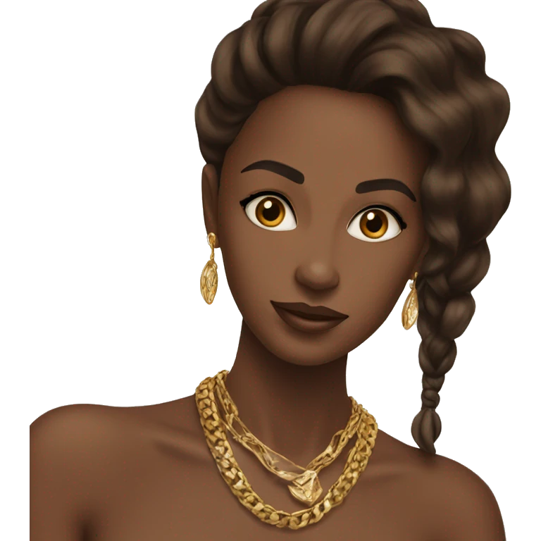 gold jewlery on brunette with brown skin emoji
