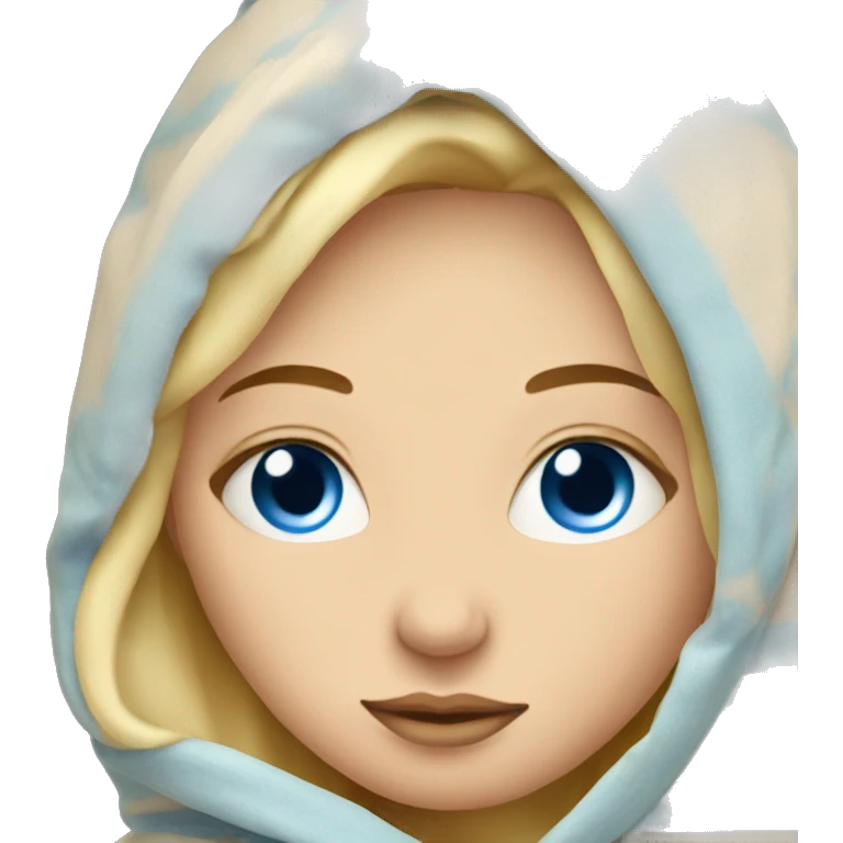 Blonde girl with blue eyes inside a blanket sipping coffee eyes closed emoji