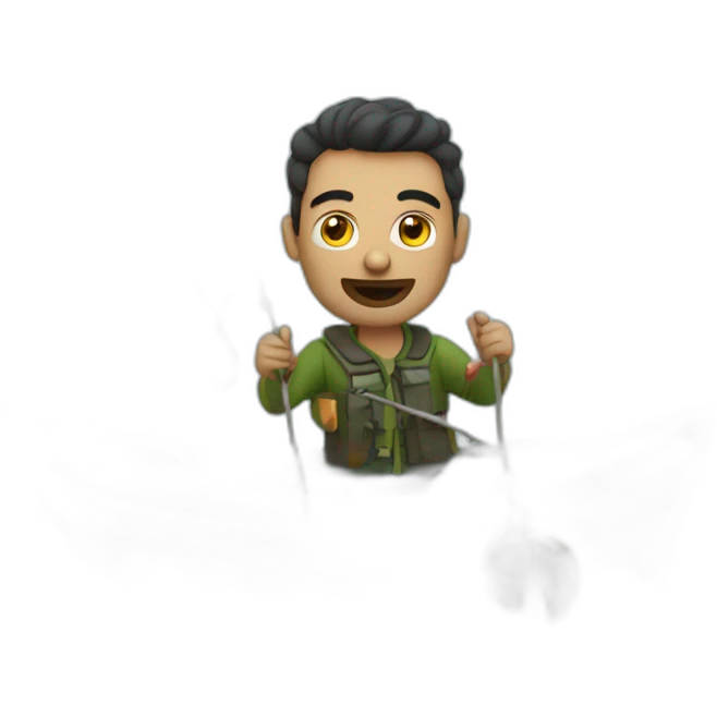 man in boat with wire and huge hook emoji