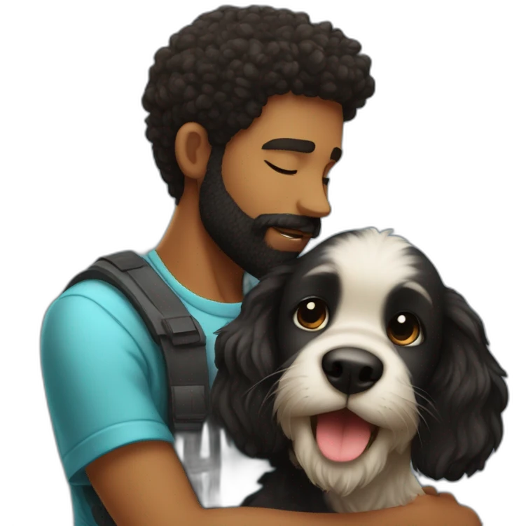 A black hairy puppy kissing Bearded young man emoji