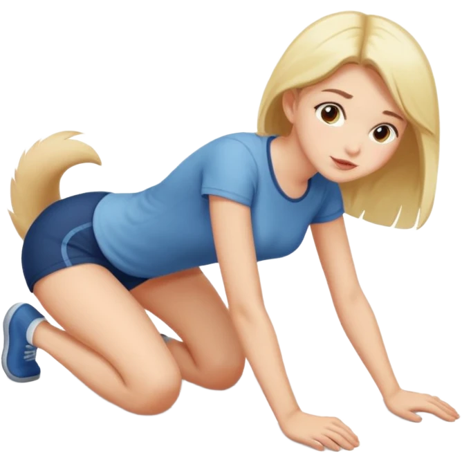 A girl on ground on all fours like a cat and a guy standing with knee on the ground. The guy is standing behind the girl. Guy is a male. emoji