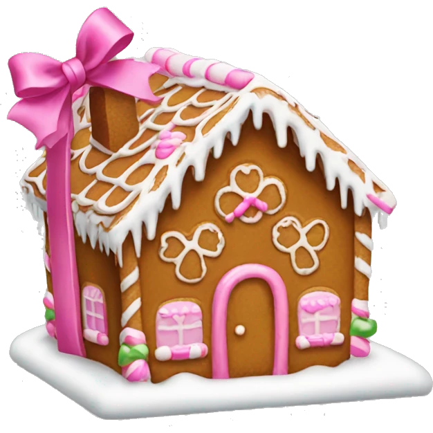 Gingerbread house with a pink bow  emoji