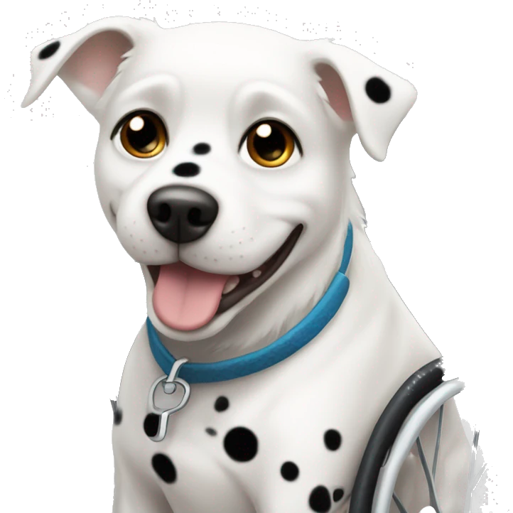 White dog with black spots in a wheelchair  emoji