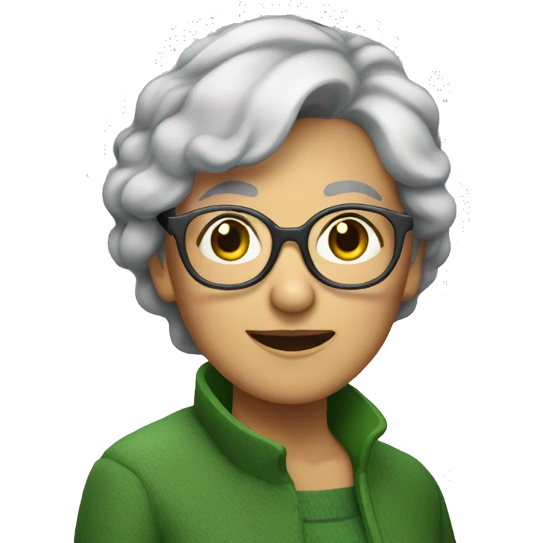 old female with short grey hair glasses green eyes emoji