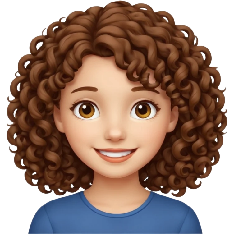 cute brown haired girl with curly hair and bright smile emoji
