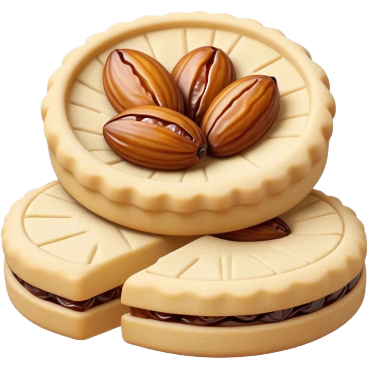 Cinematic Realistic Ma'amoul Dessert Emoji, featuring delicate shortbread cookies filled with dates or nuts rendered with intricate detail and warm, inviting lighting. emoji