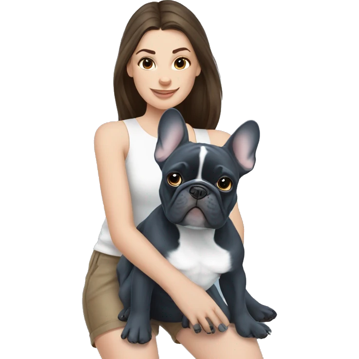 Blue french bulldog with brunette girl emoji