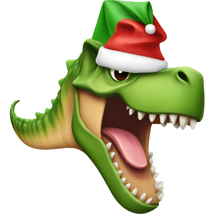 Dinosaur with Christmas cap emoji