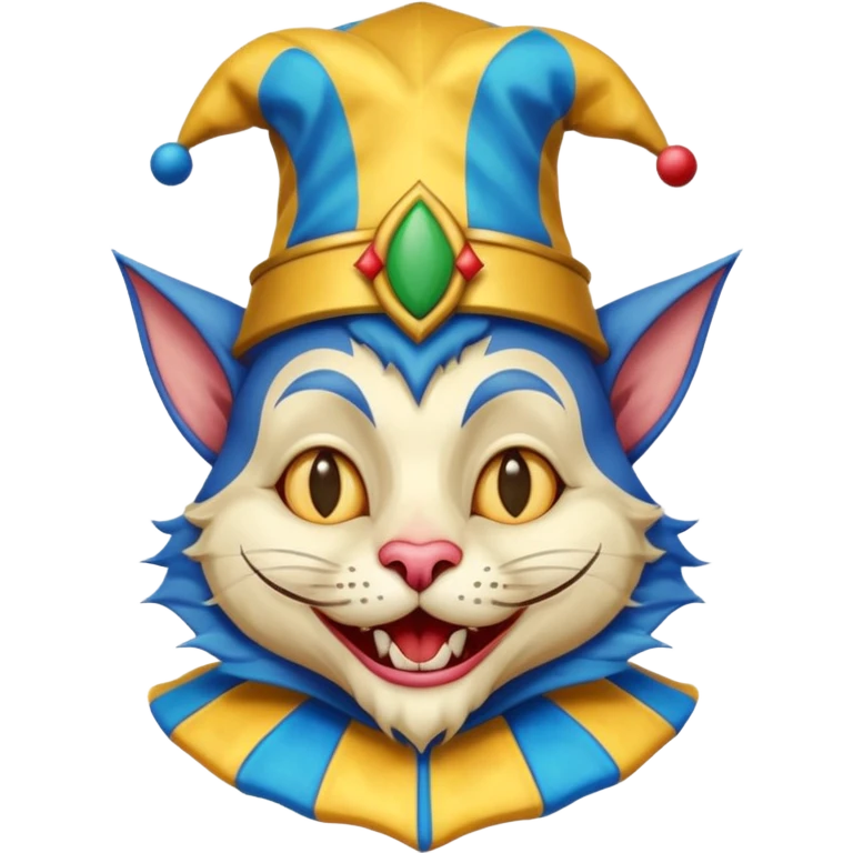 crazy funny colorful cat jolly joker, medieval, vintage, court jester, mac os icon, blue color emoji