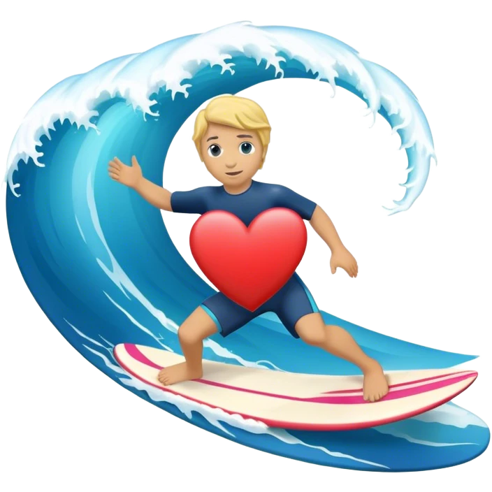 Ocean wave heart shaped with surfer emoji