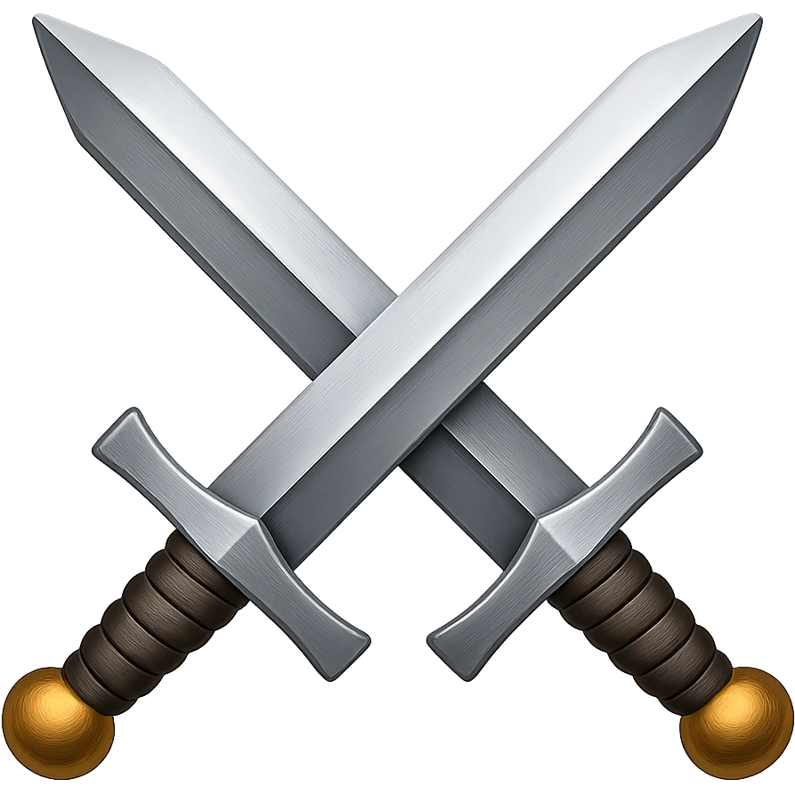 Сгенерируй мне в стиле детализированного емодзи два скрещенных меча железных на пнг фоне без фона emoji