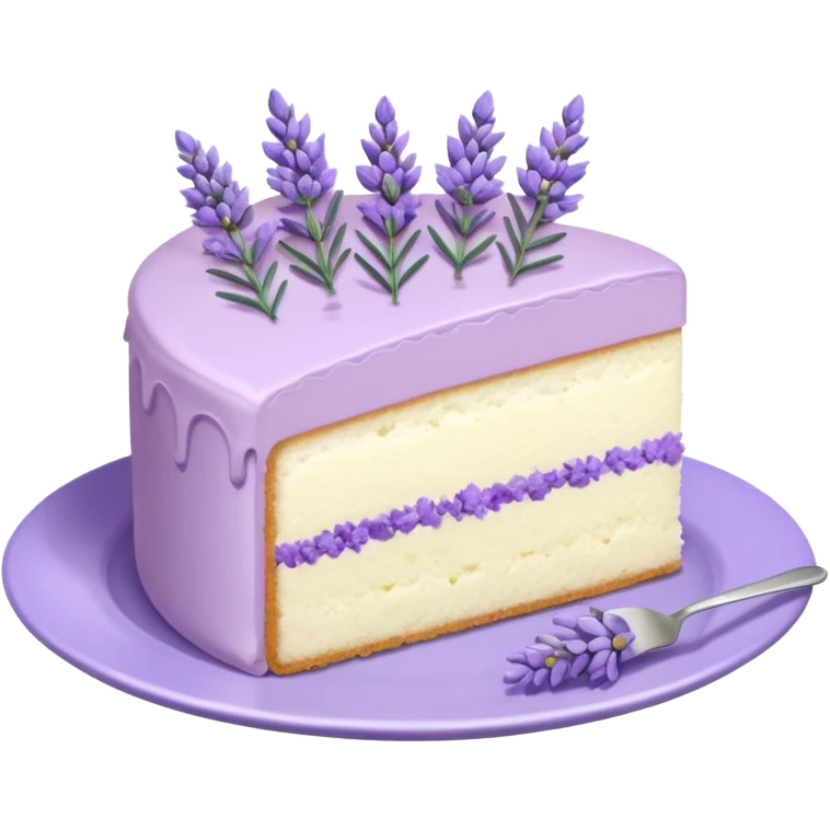 a cut out piece of an Aesthetic gorgeous beautiful pretty inspo Lavender cake with lavender flowers on a pastel plate  emoji