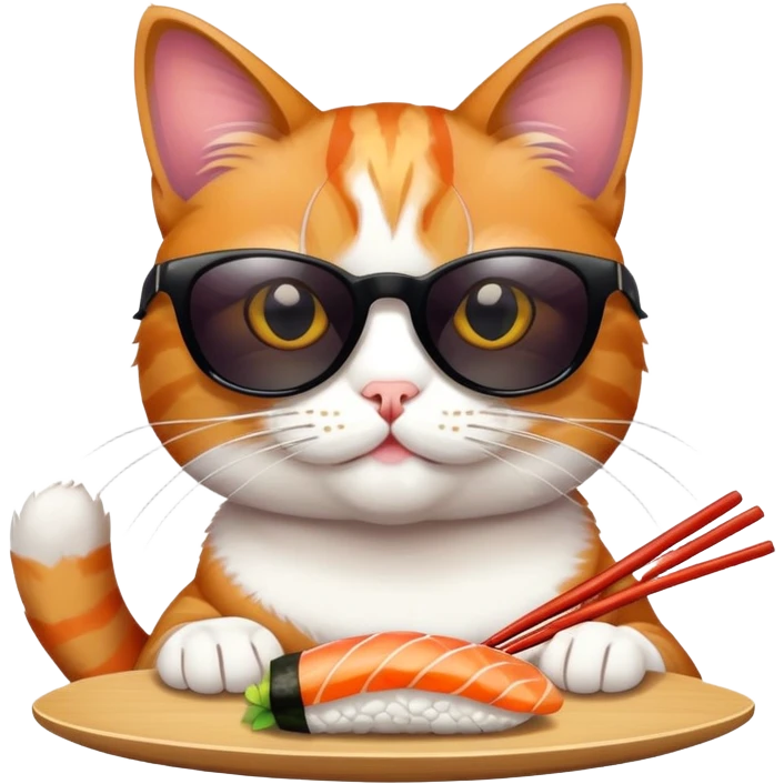 cat wearing sunglasses and eating sushi emoji