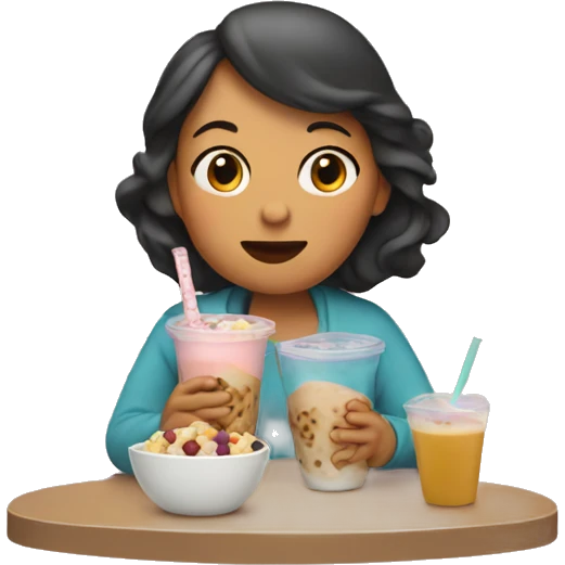 A mom eating a boba emoji