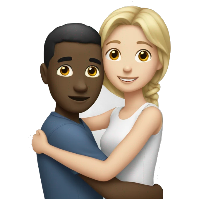 Black man and white girl hugging emoji