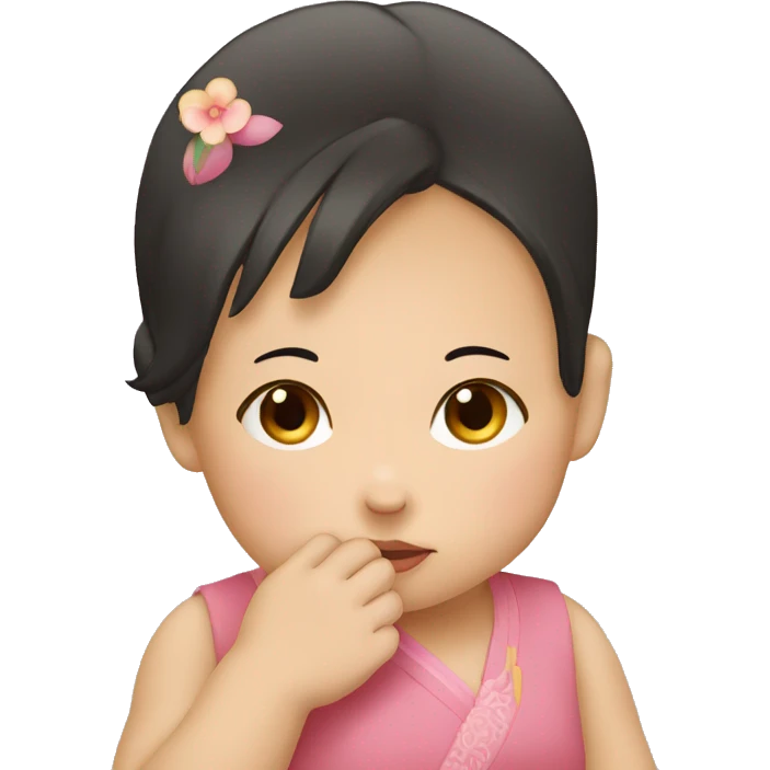 chinese baby girl posing with her hand on her chin, like hand holding her face up  emoji