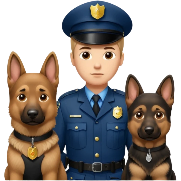 A German Shepherd sitting beside a police officer, both in focus, representing loyalty and discipline. Urban background, realistic tone, professional lighting. emoji