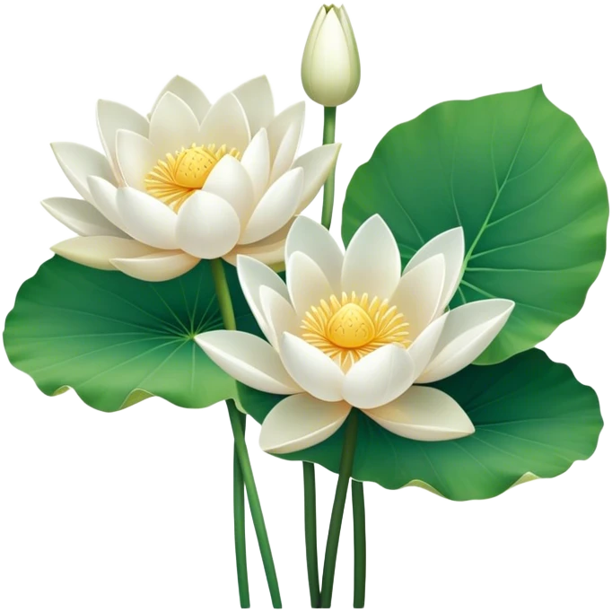 bouquet white Nymphaea lotus,stem, Nymphaea Lotus leaf emoji